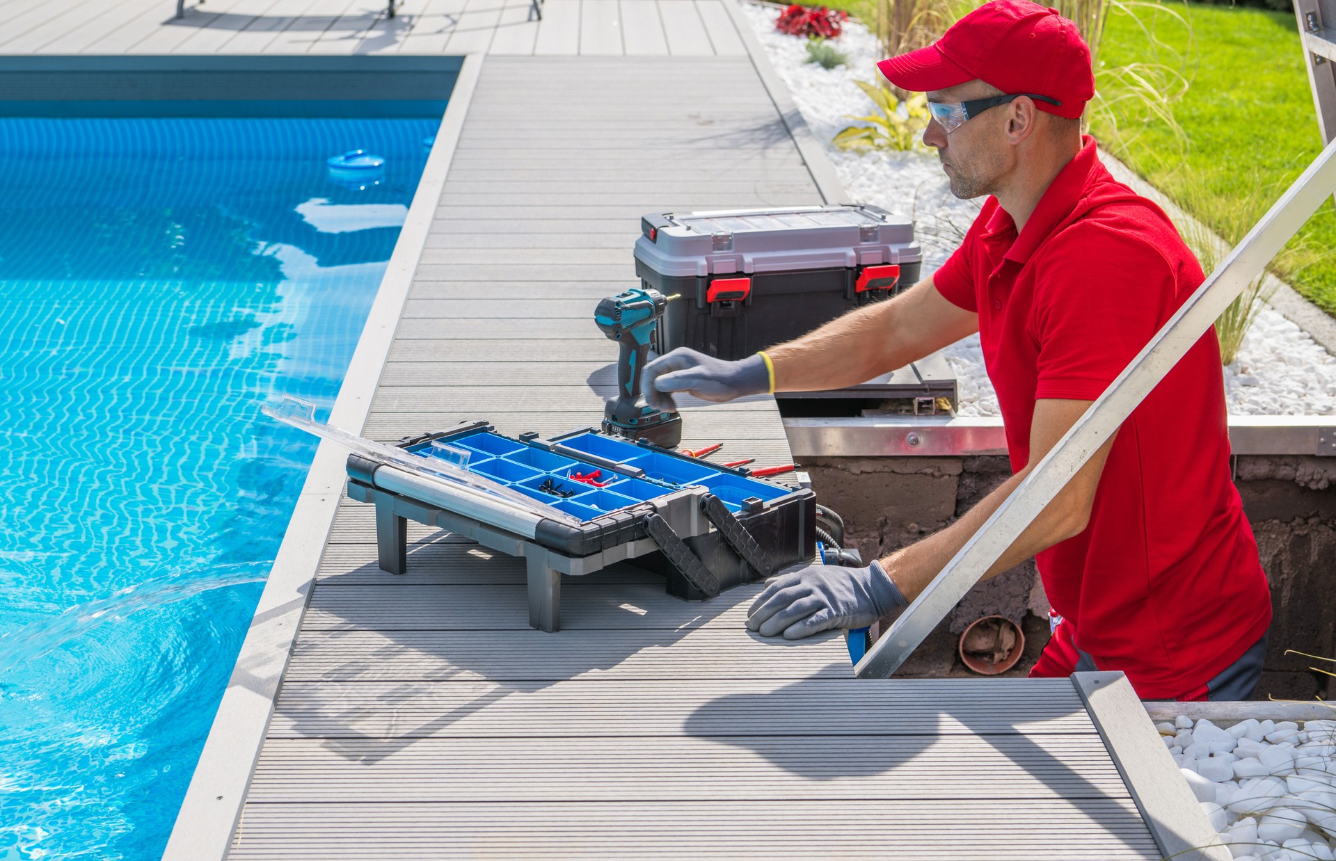 Outdoor Pool Maintenance Service Worker
